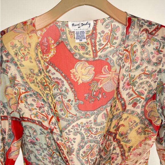 Vintage 90s Y2K Sheer Beaded Paisley Open Tied Top / Sz M / Boho Hippie Crop - Picture 3 of 8